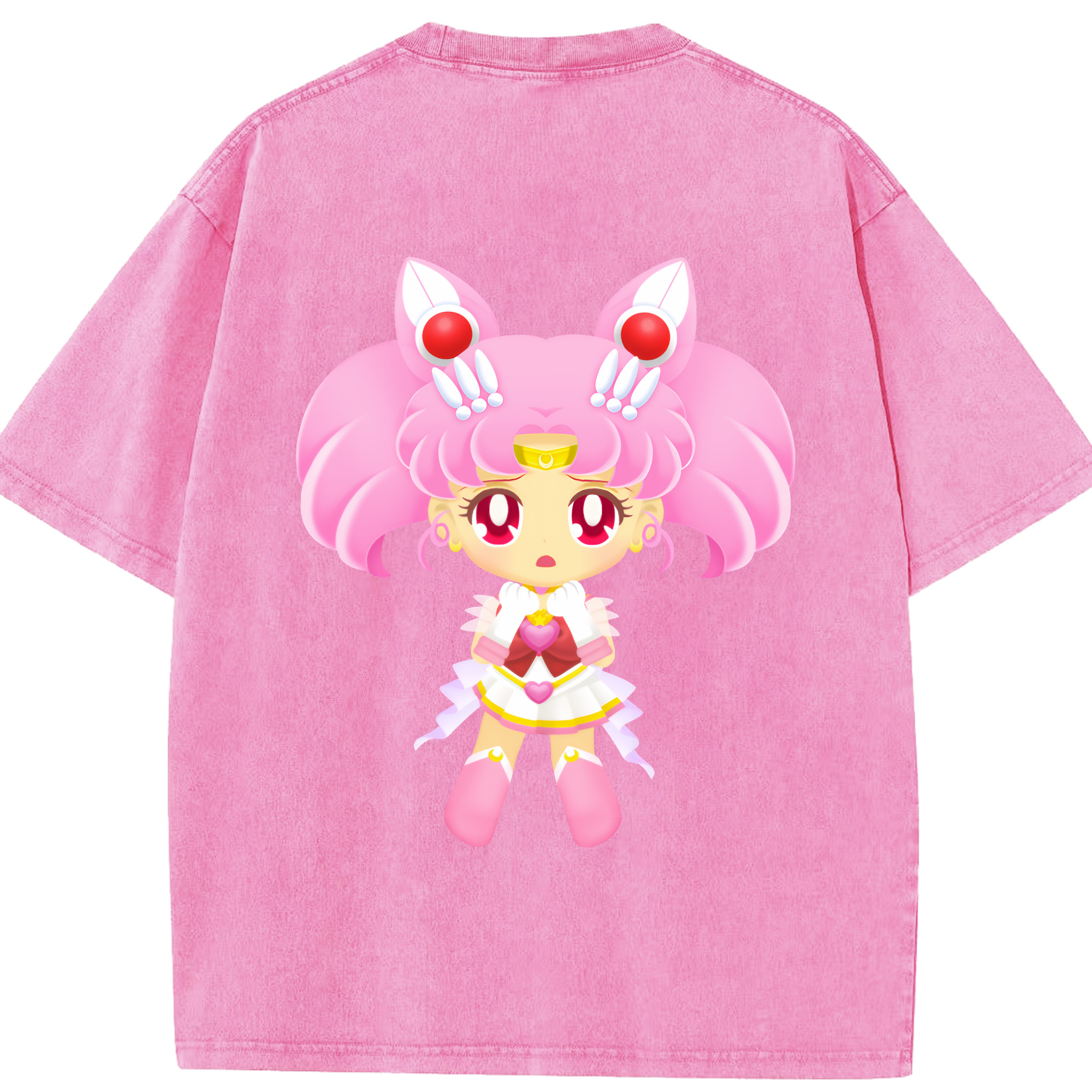 （画像用） 美少女戦士セーラームーン ちびうさ Sailor Moon Chibiusa Tsukino Usagi Small Lady Serenity 綿100% ヴィンテージ風 半袖Tシャツ（背面プリント）